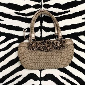 Brighton Woven Straw & Leather 3D Flowers Coastal Handbag